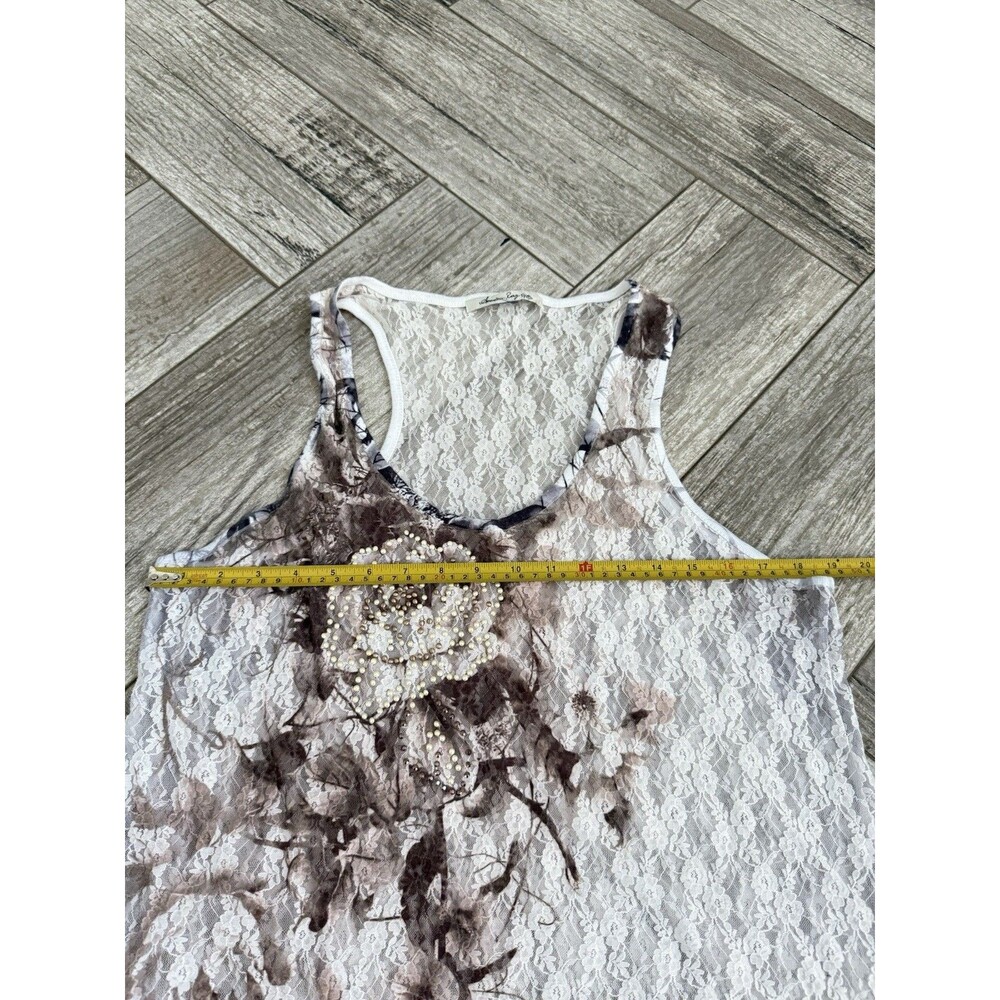 American Rag Cie Women's Stretchy Lace Tank Top, Size L, White Floral Print - Picture 7 of 7